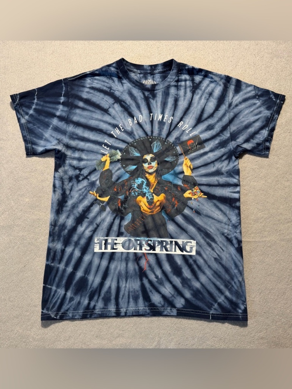 The Offspring Let The Bad Times Roll Tour T Shirt Mens Medium Blue Tie Dye